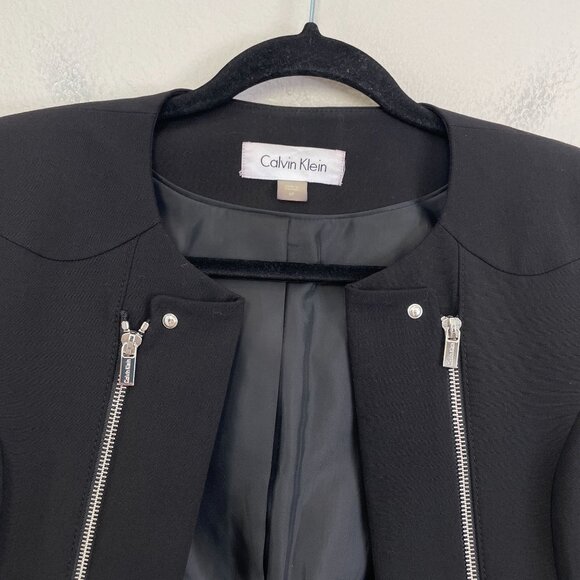 Calvin Klein Womens 6 Petite Black Open Front Long Sleeve Blazer Jacket - Picture 9 of 11
